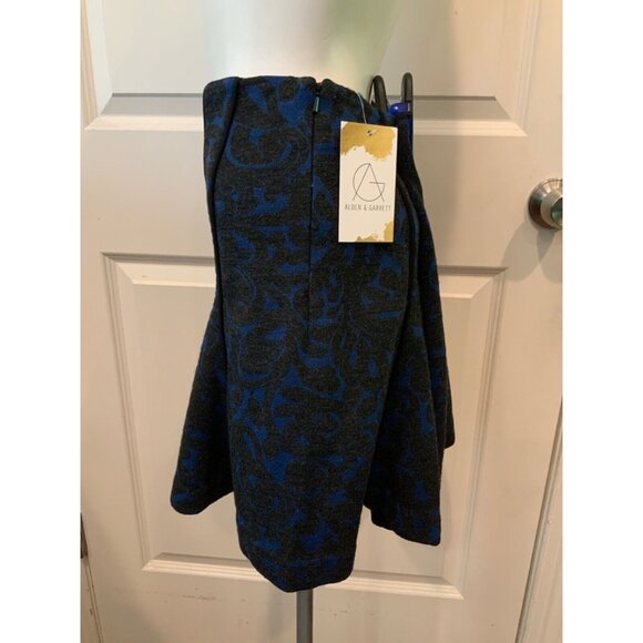 Veronica Beard Blue & Black Baroque Scroll Flounce Mini Skirt, Size Large - Picture 4 of 8